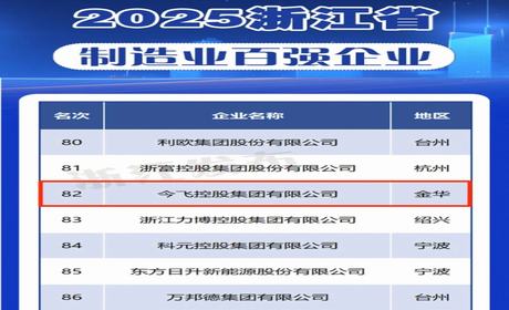 喜報(bào)丨今飛控股集團(tuán)有限公司榮登 “2025浙江省制造業(yè)百?gòu)?qiáng)企業(yè)”